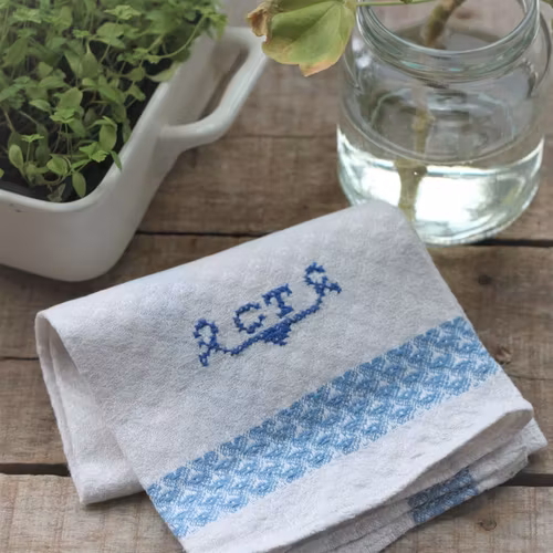 Handduk - Linne Monogram CT Blå