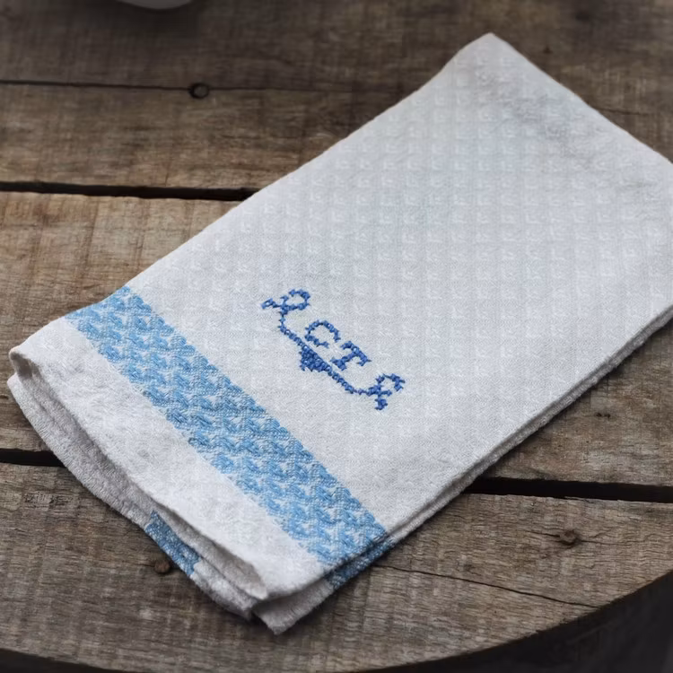 Handduk - Linne Monogram CT Blå