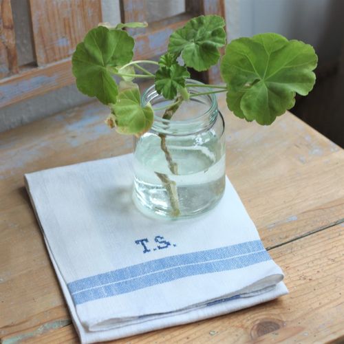 Handduk - Linne Monogram TS Blå