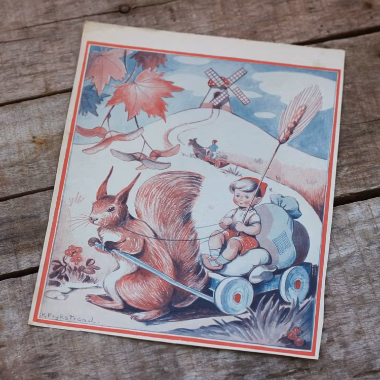 Barnkammarbild - 35 Ekorre drar vagn