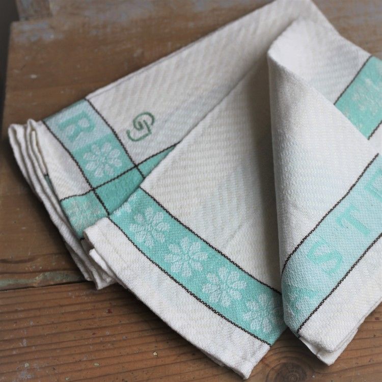Handduk - Linne Monogram GJ Turkos