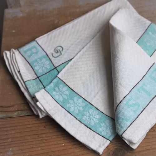 Handduk - Linne Monogram GJ Turkos