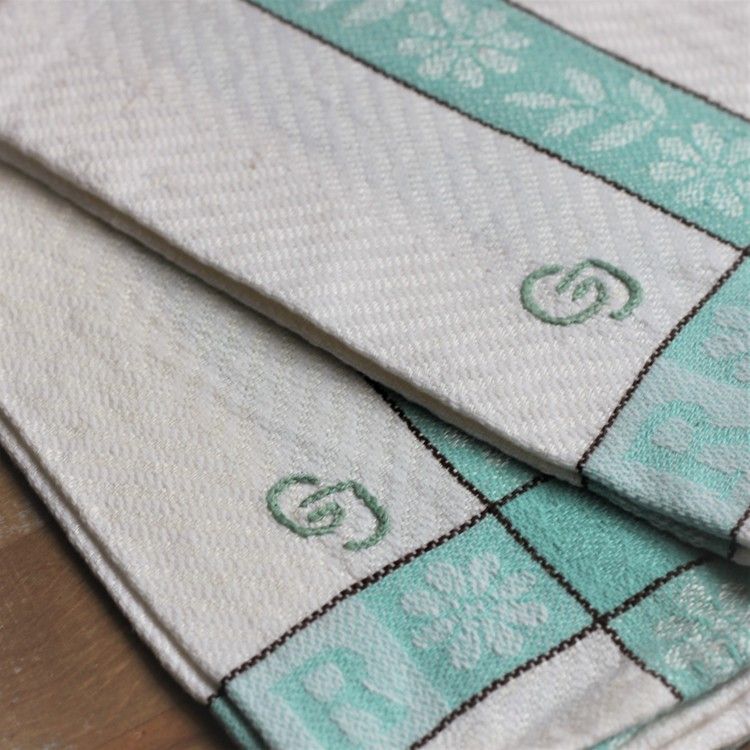 Handduk - Linne Monogram GJ Turkos