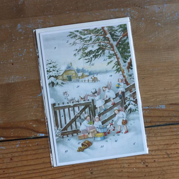 Adventskalender - Änglar Klättrar på Staket, Kort med Kuvert