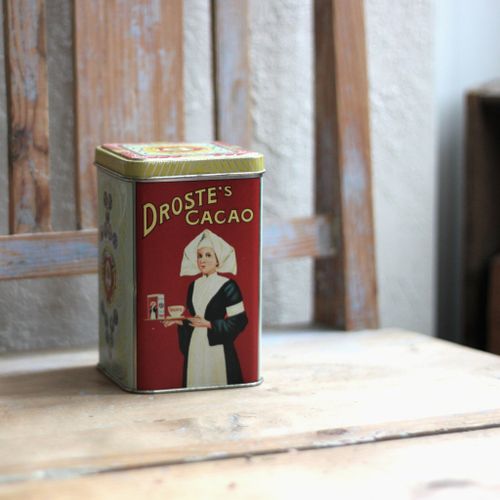 Plåtburk - Röd, Ljusblå och guld, Droste cacao