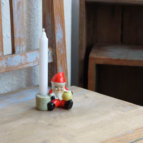 Tomte - Porslinstomte Ljusstake med grön ljushållare