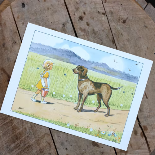 Barnkammarbild - 103 Annika och stor hund