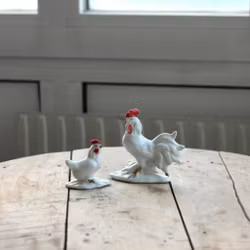 Höns - Par i vitt porslin