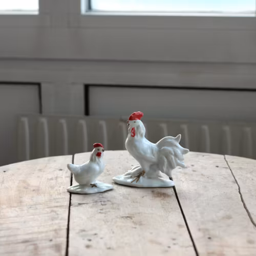 Höns - Par i vitt porslin