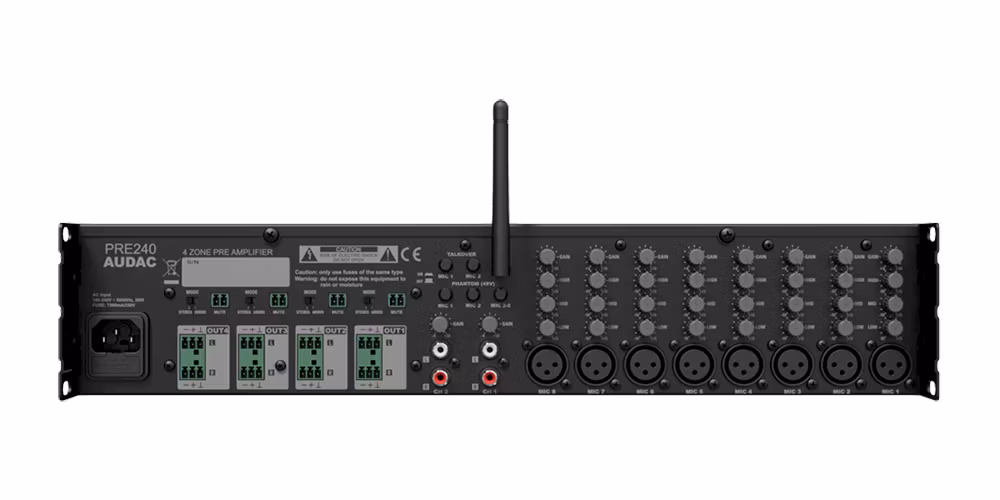 Audac PRE240 Zonmixer - Effektiv och PraktiskUpptäck Audac PRE240, en kraftfull 19” zonmixer som revolutionerar din ljudsetup. Optimal för professionellt ljud med fyra oberoende utgångszoner och en mä
