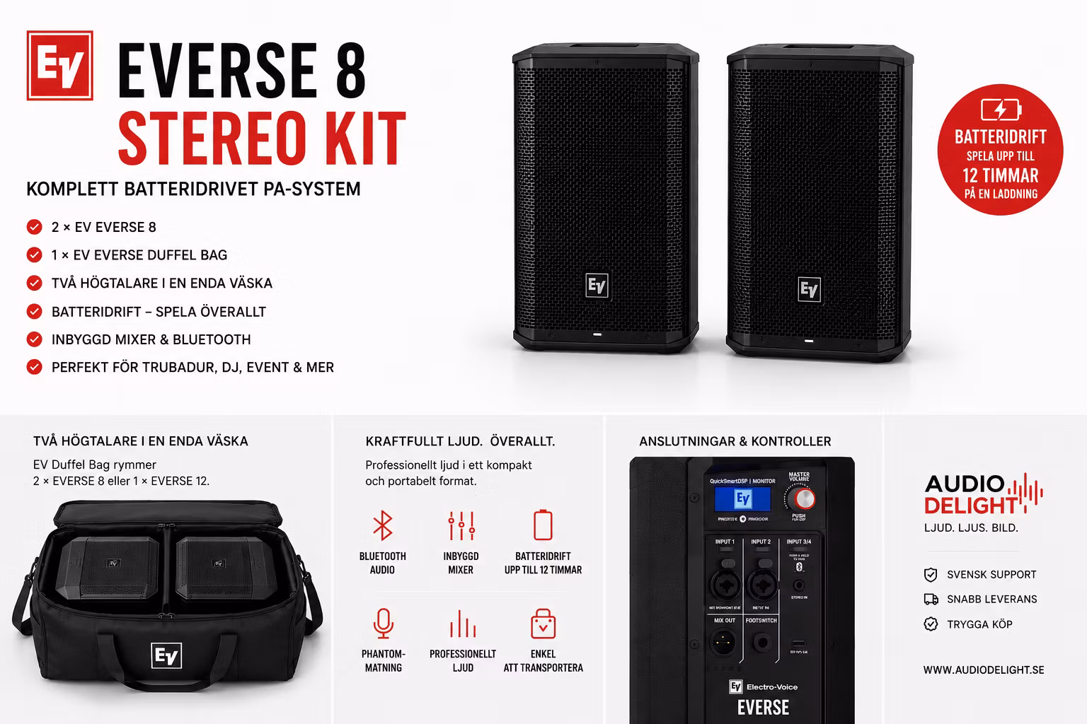 EV EVERSE 8 Stereo Kit – Komplett batteridrivet PA-system med EV Duffel Bag