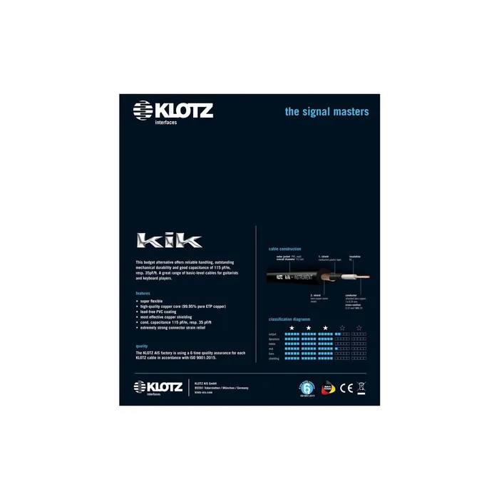 Klotz KIKKG Instrumentkabel – Rak/Vinklad Metalljack