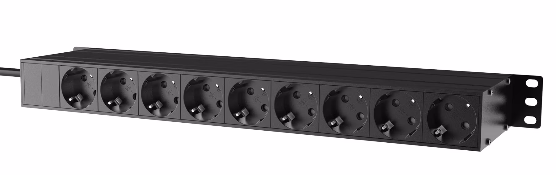 Caymon PSR529G/B rackpanel med 9 Schuko-uttag på baksidan