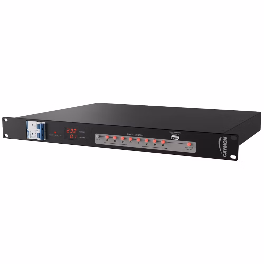 Caymon PSQ108 – Power sequencer med 8 styrbara utgångar, LAN och RS-232