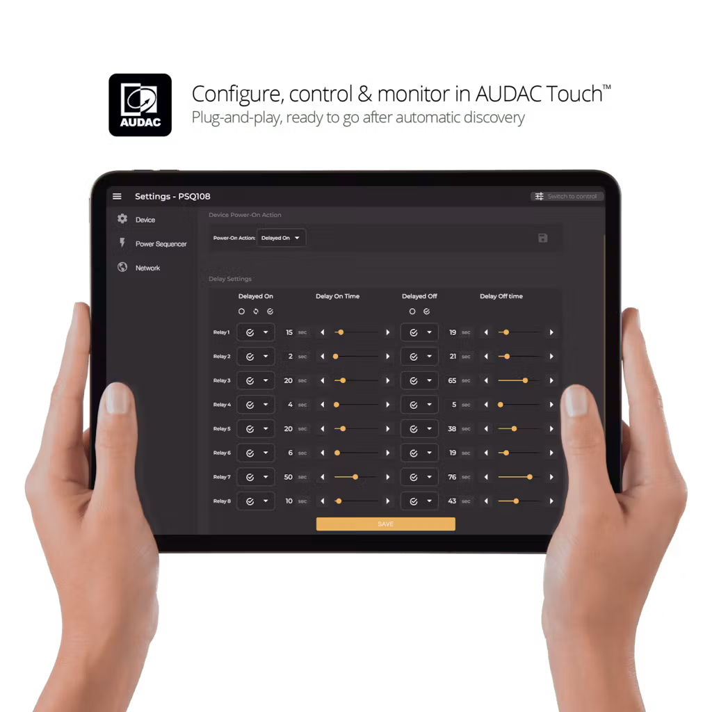 Caymon PSQ108 – Power sequencer med 8 styrbara utgångar, LAN och RS-232