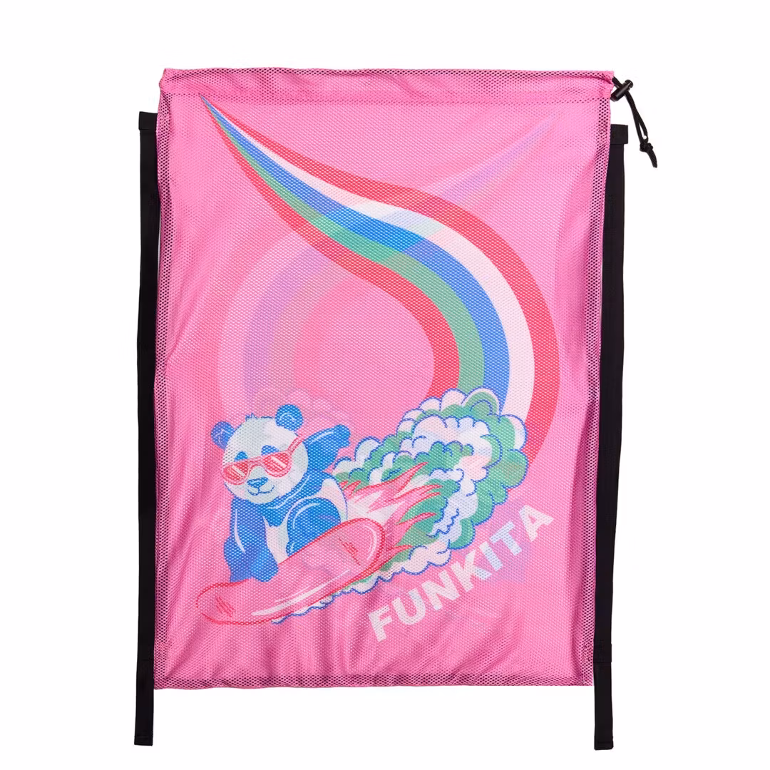 Rosa mesh bag för simmare. Från Funkita. Med snyggt tryck på.