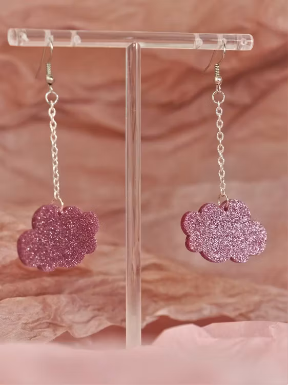 SAMPLE Små rosa glittermoln på krok i kedja