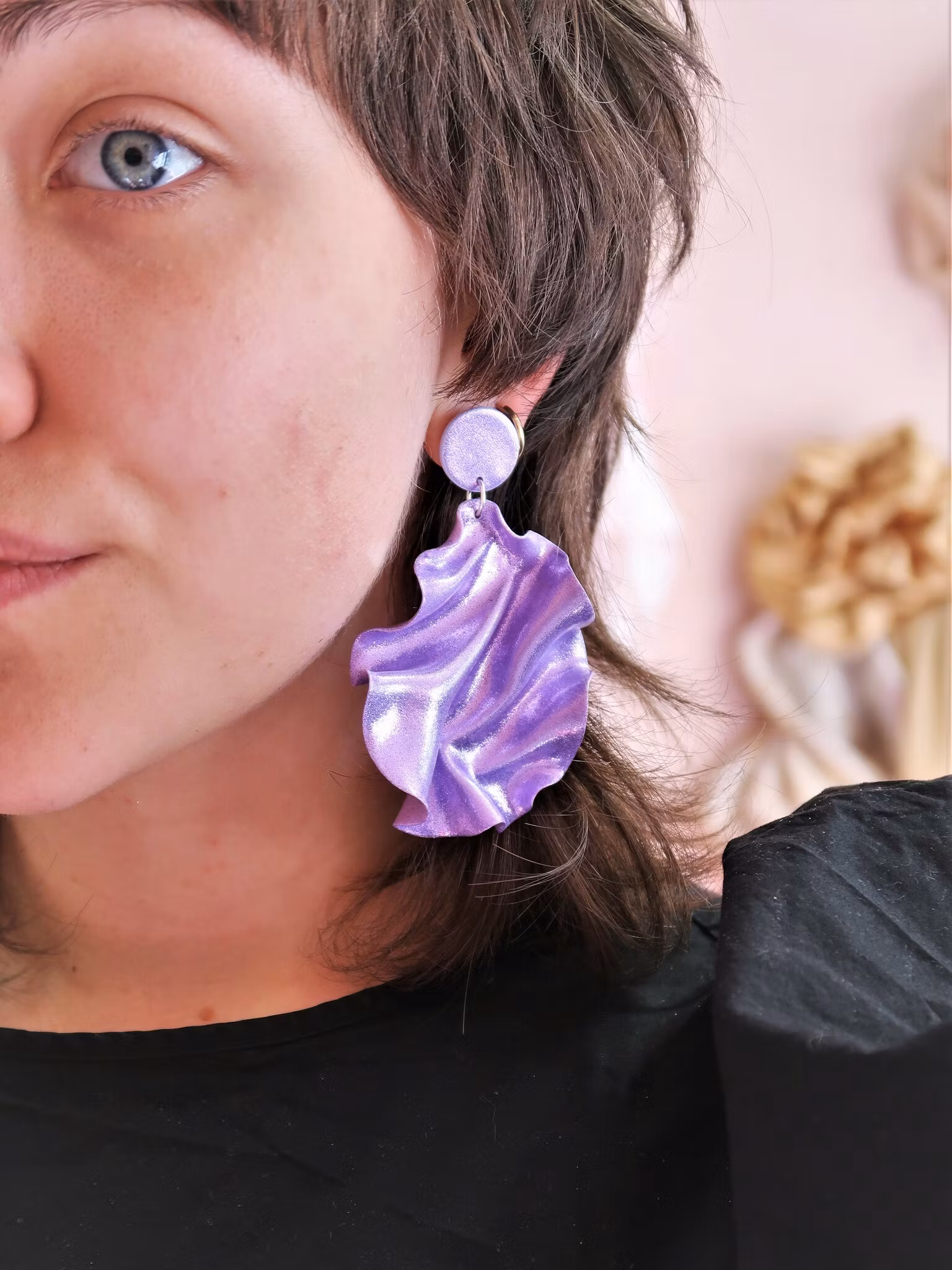 Satin round top lila glitter