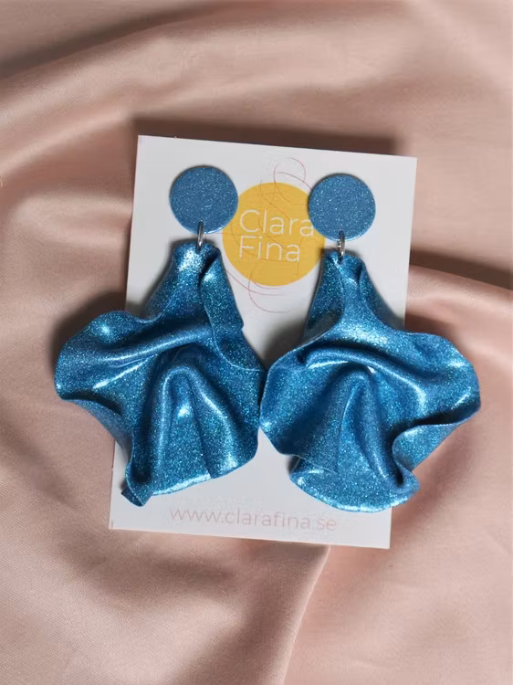 Satin round top blått glitter