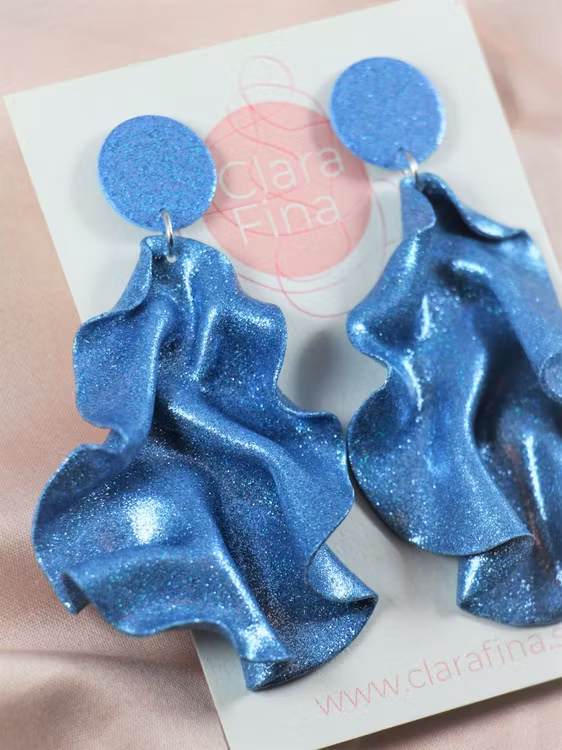 Satin round top blått glitter