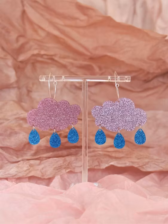 Regnmoln på ring rosa glitter