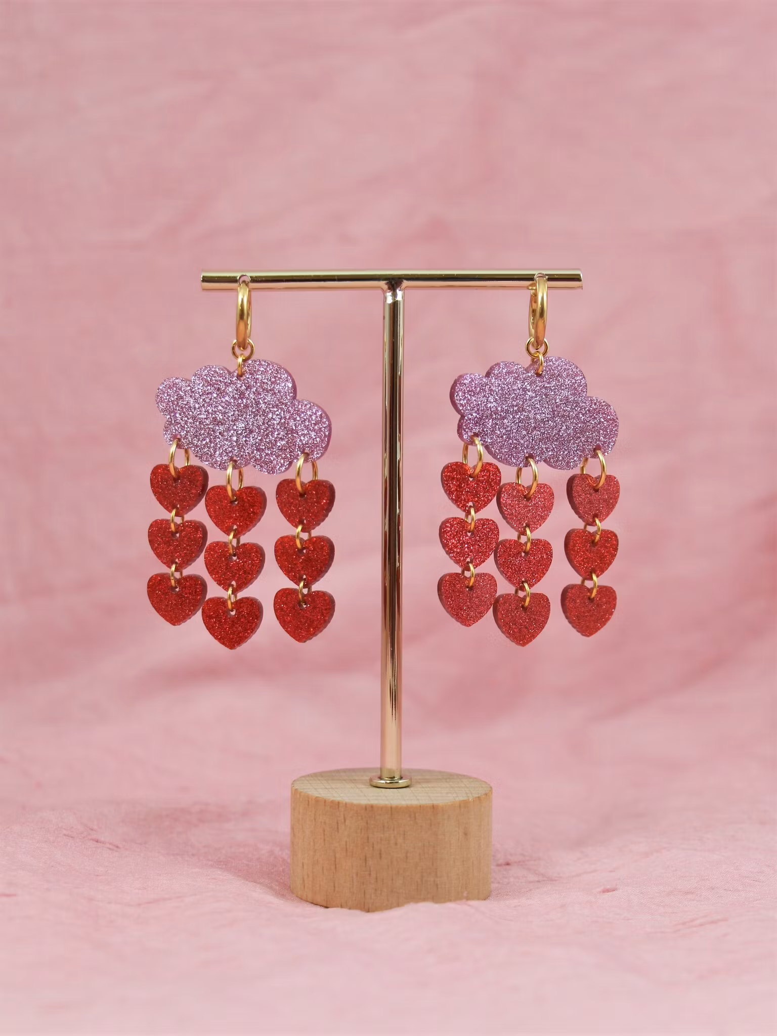 Kärleksregn rosa glittermoln på ring