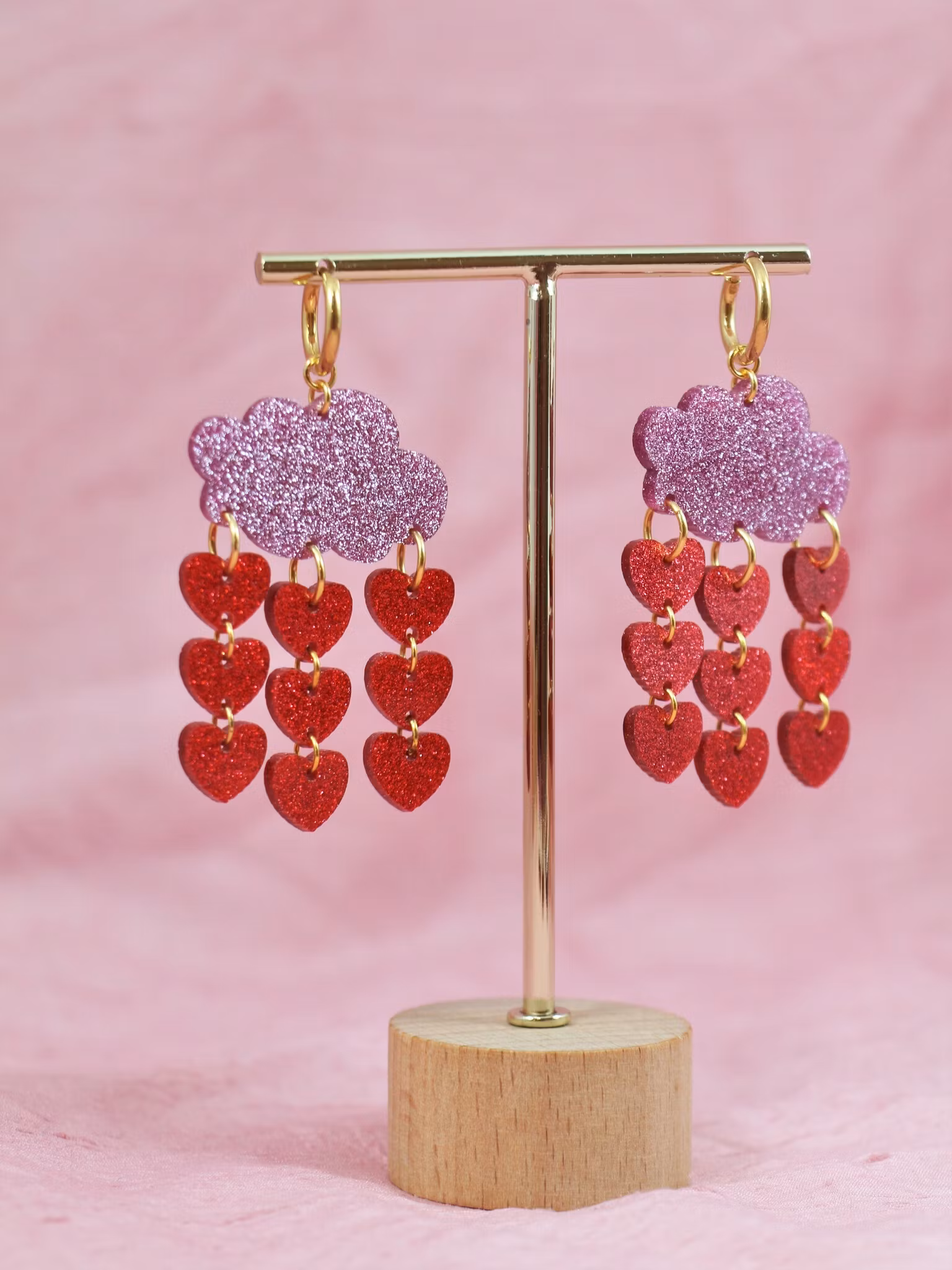 Kärleksregn rosa glittermoln på ring