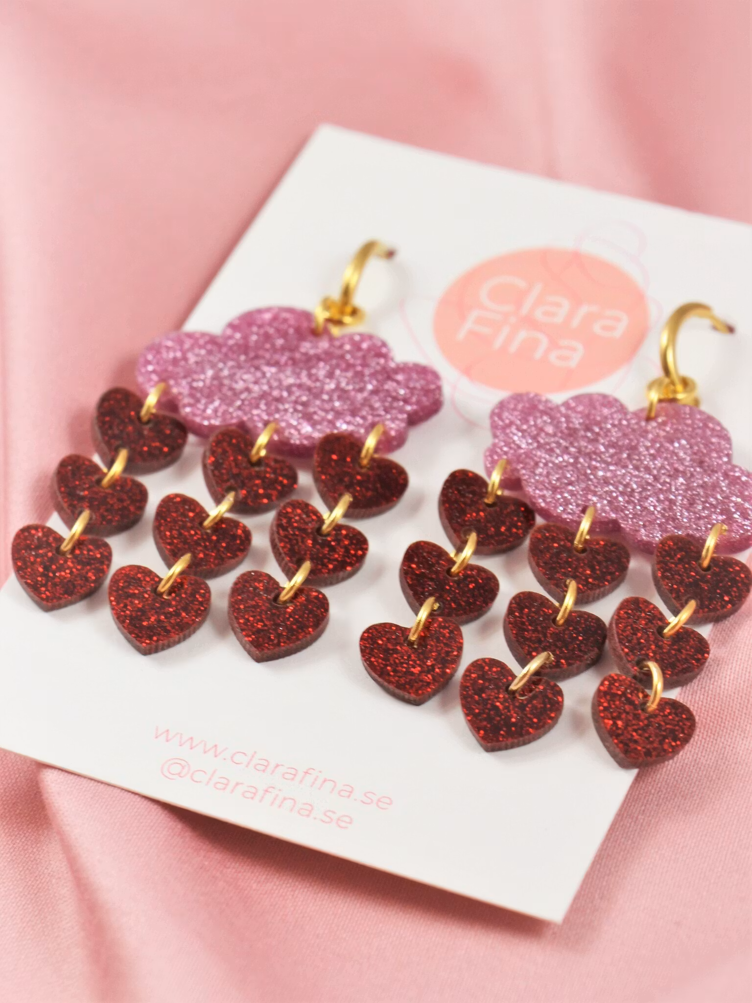 Kärleksregn rosa glittermoln på ring