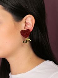 Love birds rött glitterhjärta med guldfågel