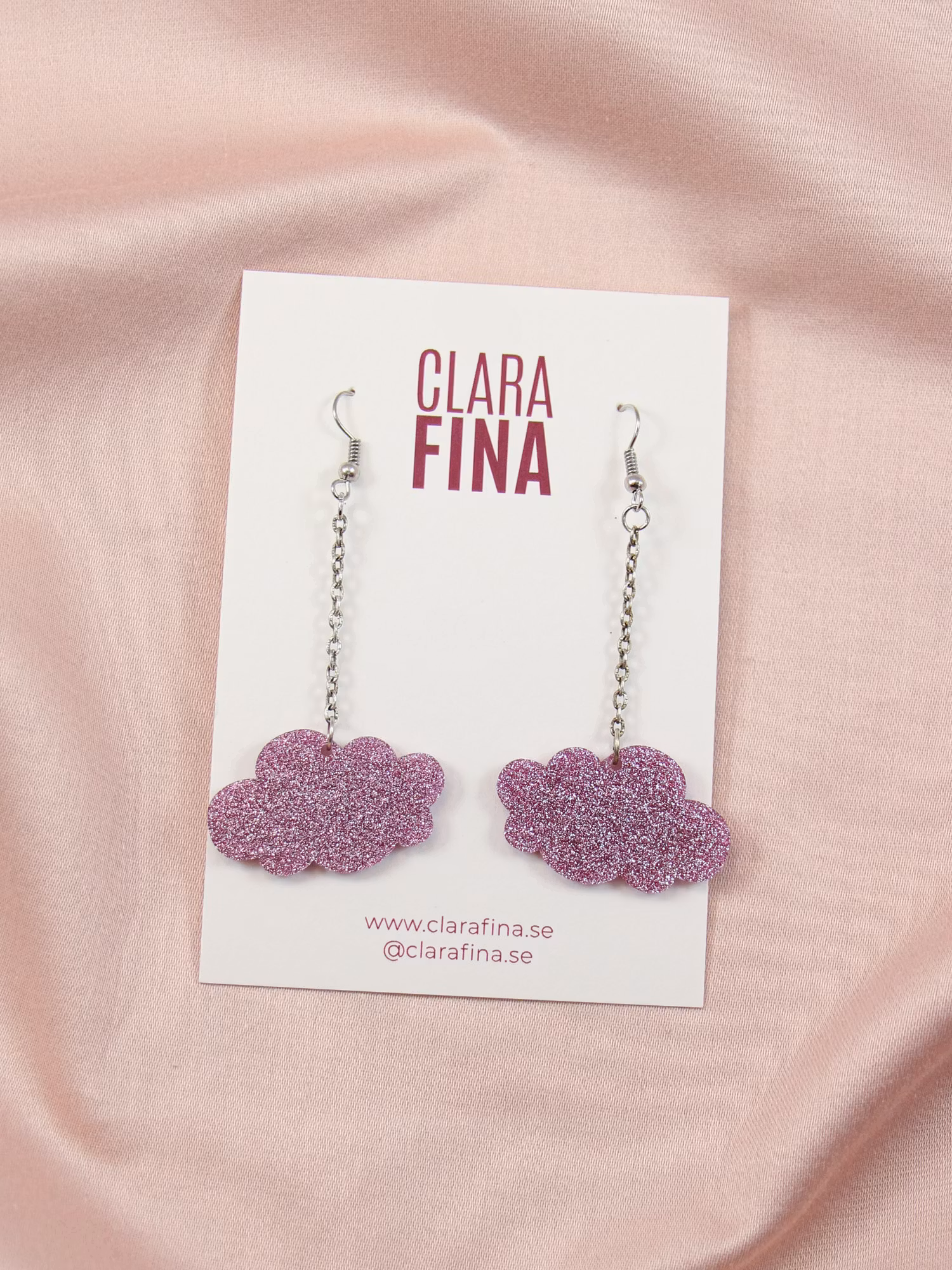 SAMPLE Små rosa glittermoln på krok i kedja