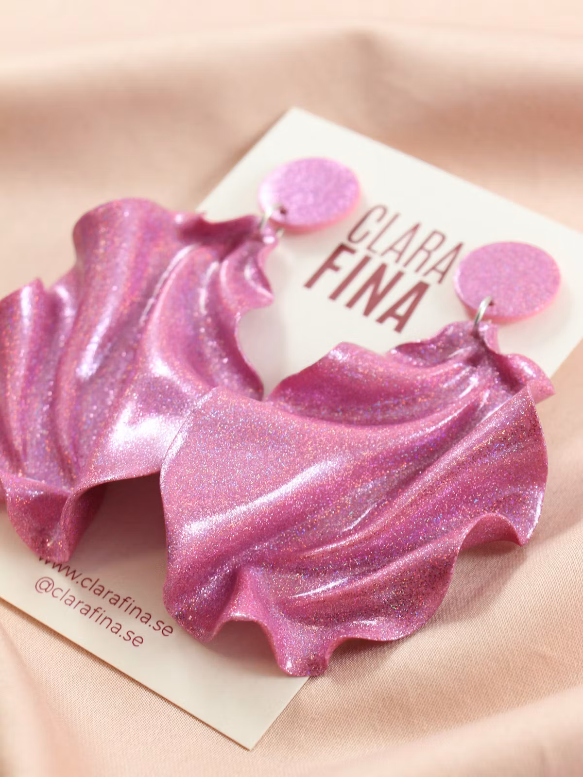 Satin round top rosa holografiskt glitter