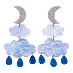 Blå Dubbelmoln med halvmåne och regn