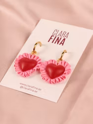 Volanghjärta på ring - Rosa/röd