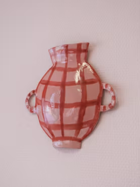 Väggskulptur Rutig vas Rosa/röd