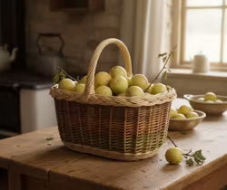 Liten gammaldags picknickkorg med flätad kant - rustik
