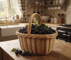 Liten gammaldags picknickkorg med flätad kant - ljusbrun