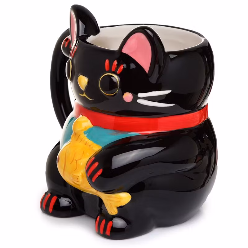 Svart Maneki Neko Lyckokatt 3D mugg
