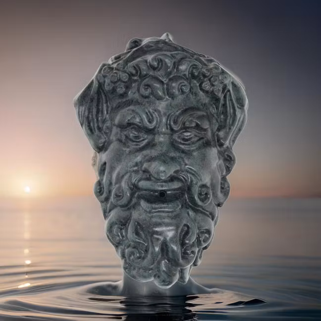 Väggfontän med antikt huvud gjord i aluminium, SVART