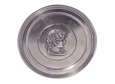 Coaster i tenn med Athena medaljong i mitten, från Munka Tenn
