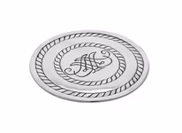 Löfstad, glas/flaskunderlägg i tenn från Munka Tenn