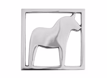 Mr Fredrik, flaskunderlägg i form av Dalahäst, polerad aluminium