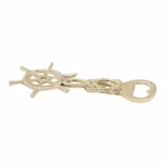 Flasköppnare / kapsylöppnare i form av fartygsratt med rep i mässing från Gusums Messing