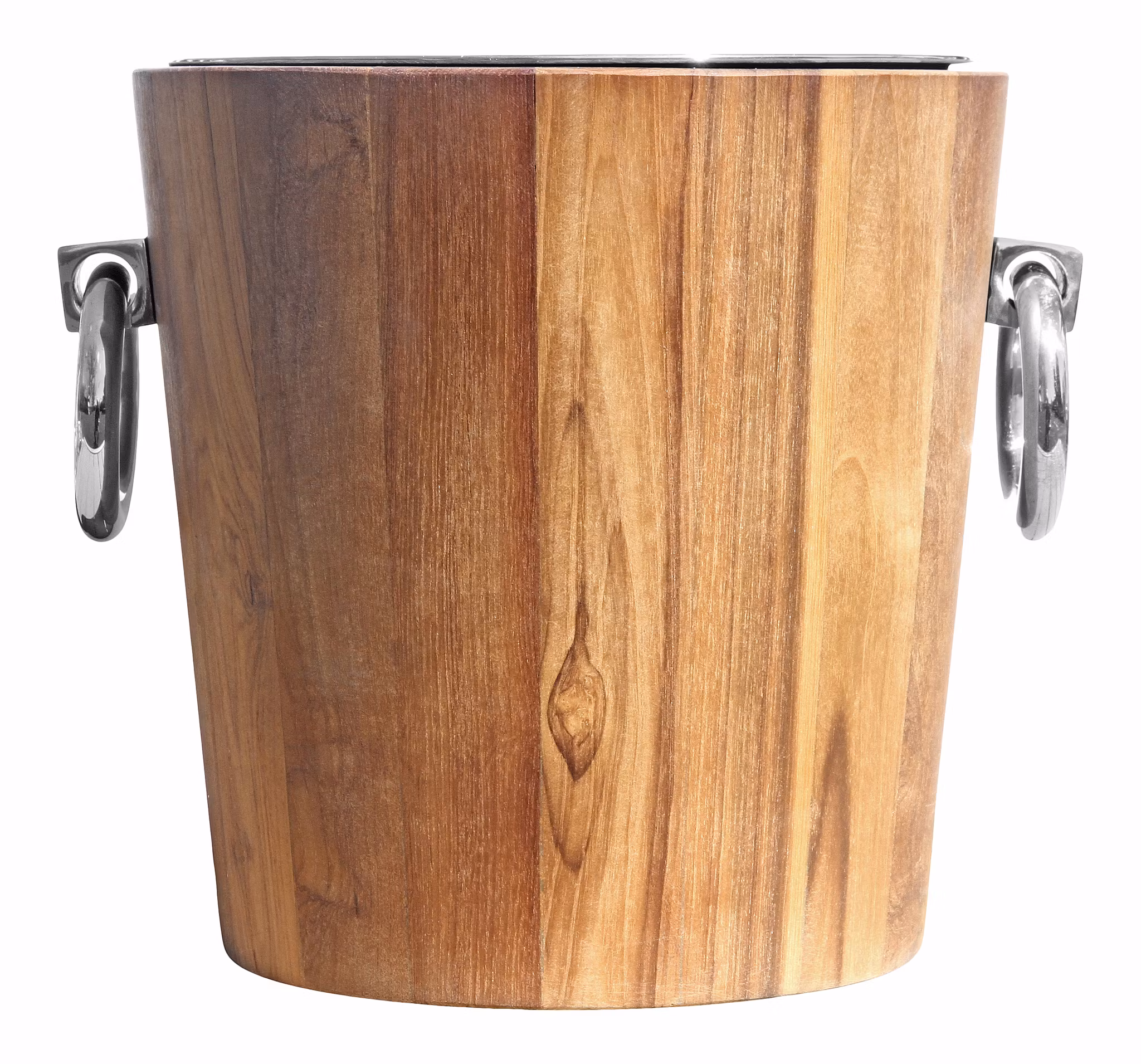 Champagne- och vinkylare, mellanstor, 25 cm i höjd och 25 cm i diameter, i teak och rostfritt stål