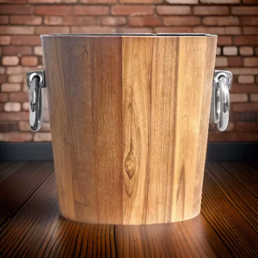 Mr Fredrik, champagne- och vinkylare, mellanstor, 25 cm i höjd och 25 cm i diameter, i teak och rostfritt stål