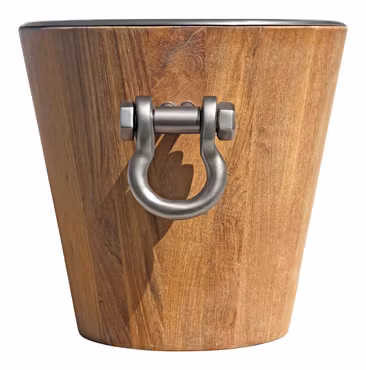 Mr Fredrik, champagne- och vinkylare, i teak och rostfritt stål i antikiserad mässingsplätering höjd 25 cm och diameter 25 cm