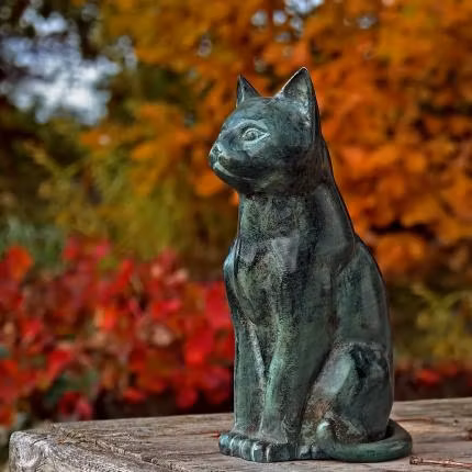 Katt, sittande, 45 cm, grönpatinerad, aluminium