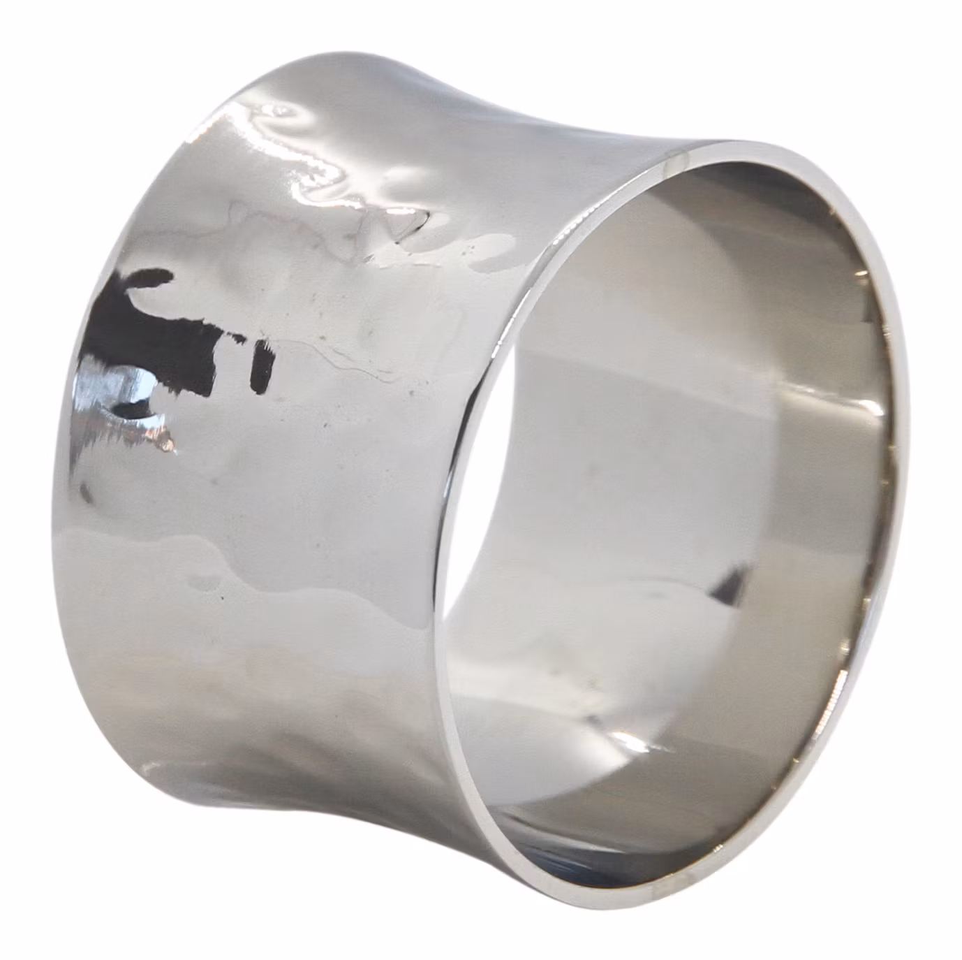 Servettring, mässing, nickelpläterad, hamrad plan något konkav