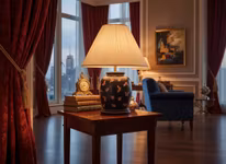 Lampfot i porslin, 22,5 cm, fjärilar på svart botten