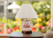 Lampfot i porslin, 17,5 cm, rosa änglar