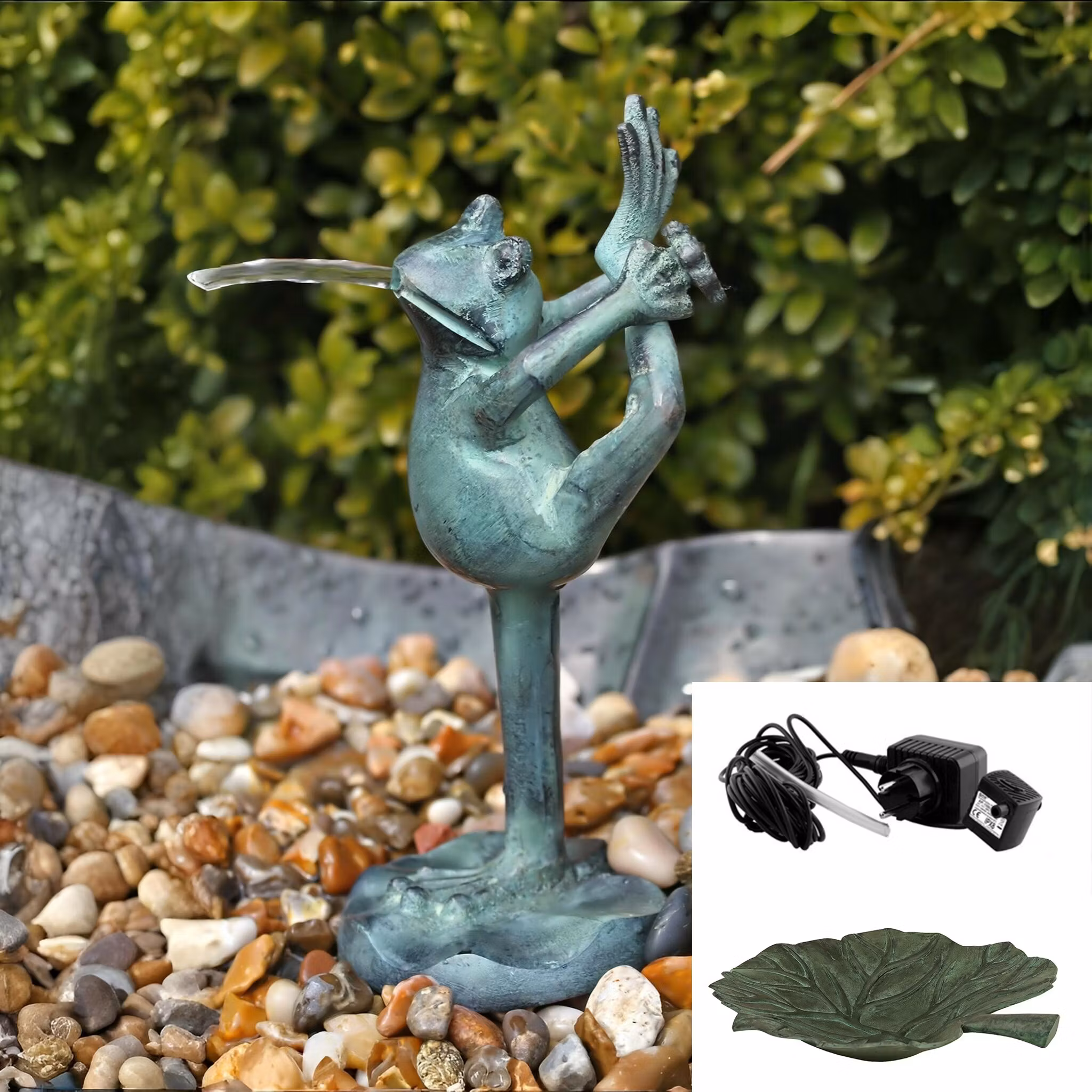 Mr. Fredrik fountain package with standing fountain frog in bronze, pump and BARREL incl. shipping
